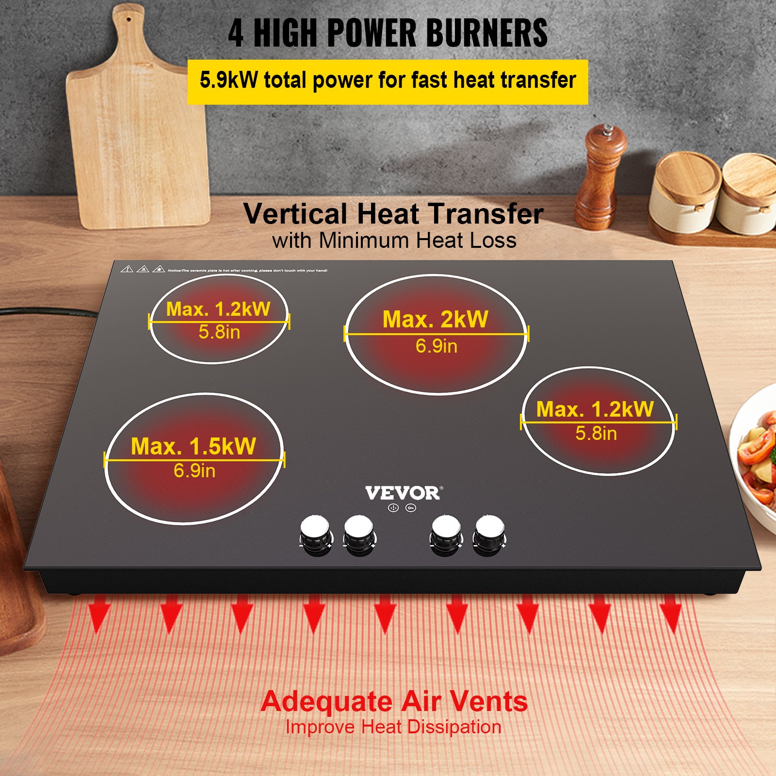 VEVOR Electric Induction Cooktop Builtin Stove Top 30in 4 Burners 220V