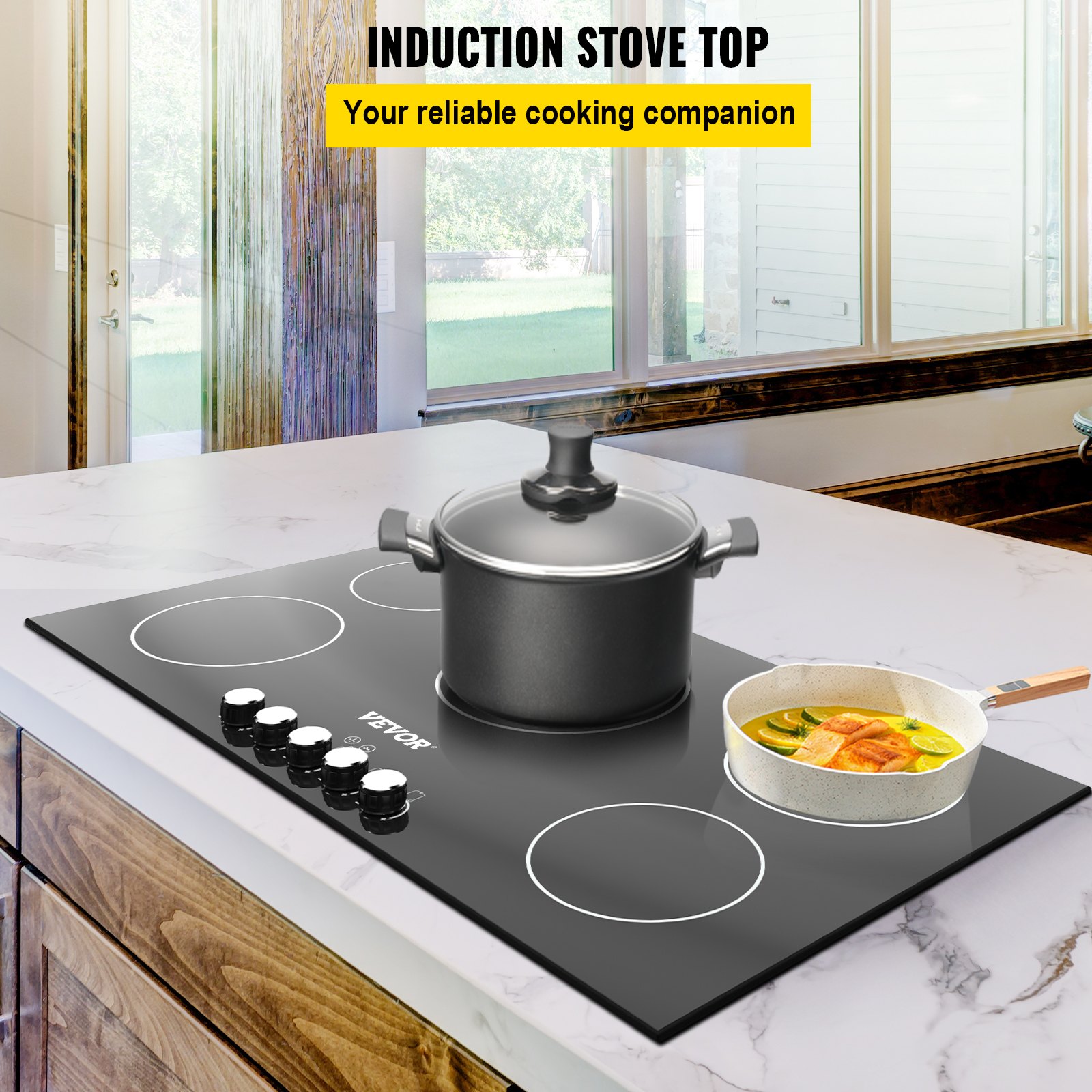 VEVOR Builtin Induction Cooktop, 35 inch 5 Burners, 220V Ceramic Glass