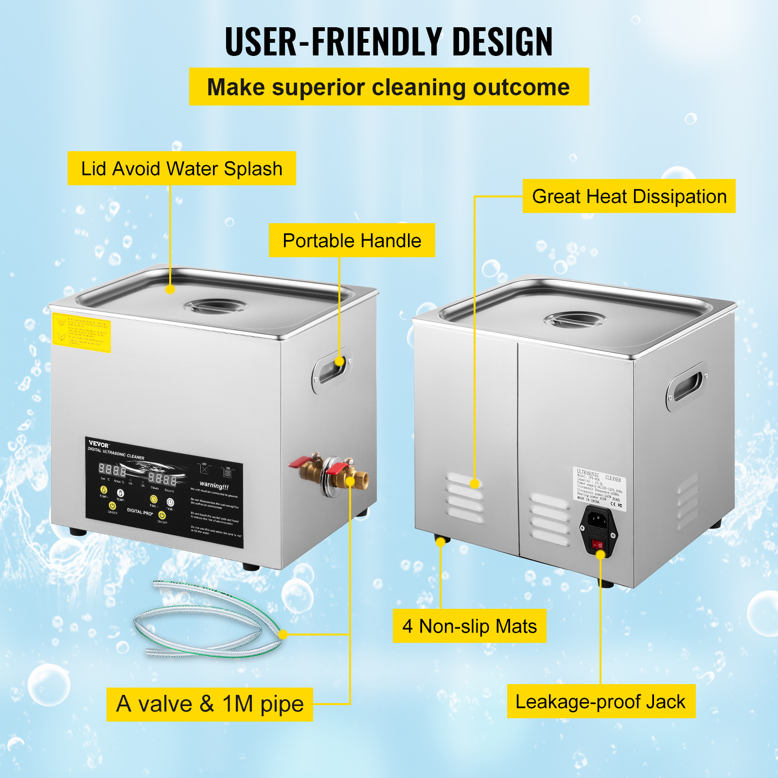 VEVOR Ultrasonic Cleaner 10L Stainless Steel 640W Industry Heated w/Timer Heater VEVOR CA
