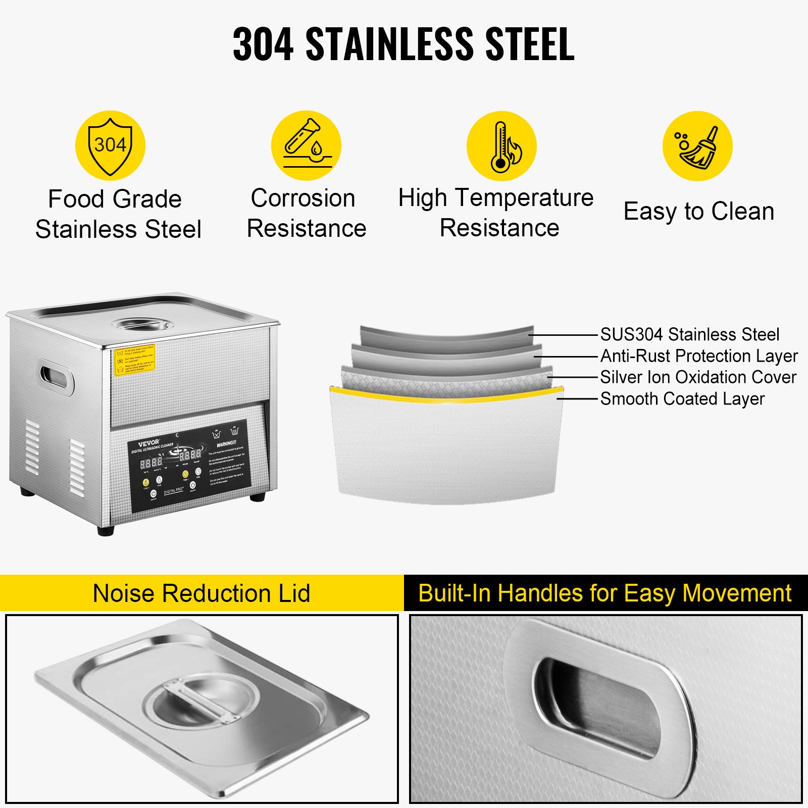 6L Ultrasonic Cleaner, 304 Stainless Steel Professional Knob