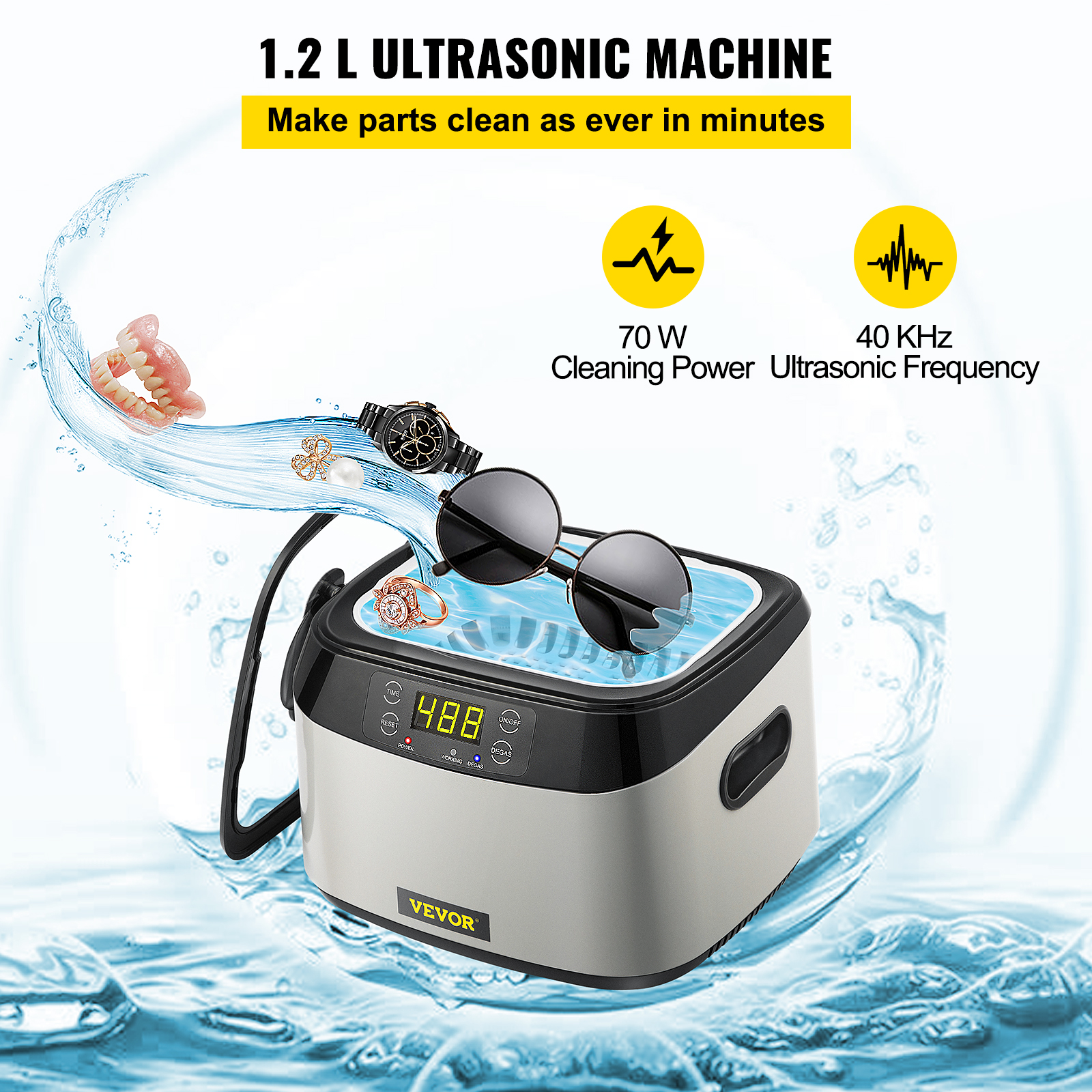 VEVOR Ultrasonic Machine, 1.2L Ultrasound Cleaner Machine, 40KHz