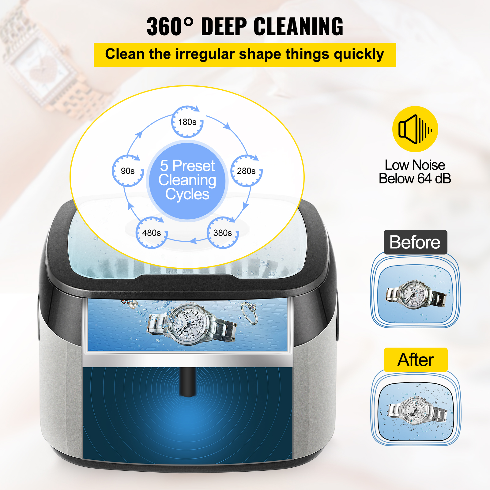 VEVOR Ultrasonic Machine, 1.2L Ultrasound Cleaner Machine, 40KHz Diamond Cleaner, 4 Buttons