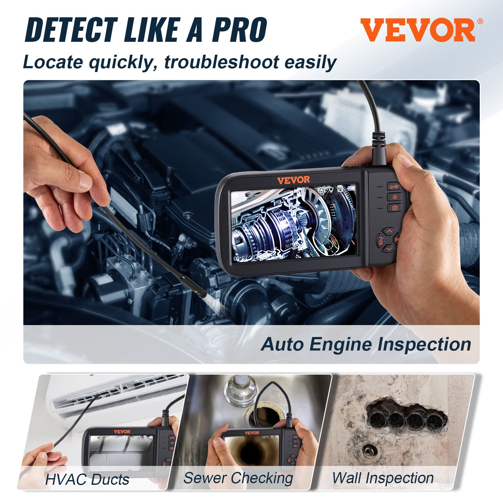 VEVOR VEVOR Endoscope Camera Borescope Inspection Camera Triple Lens 4.