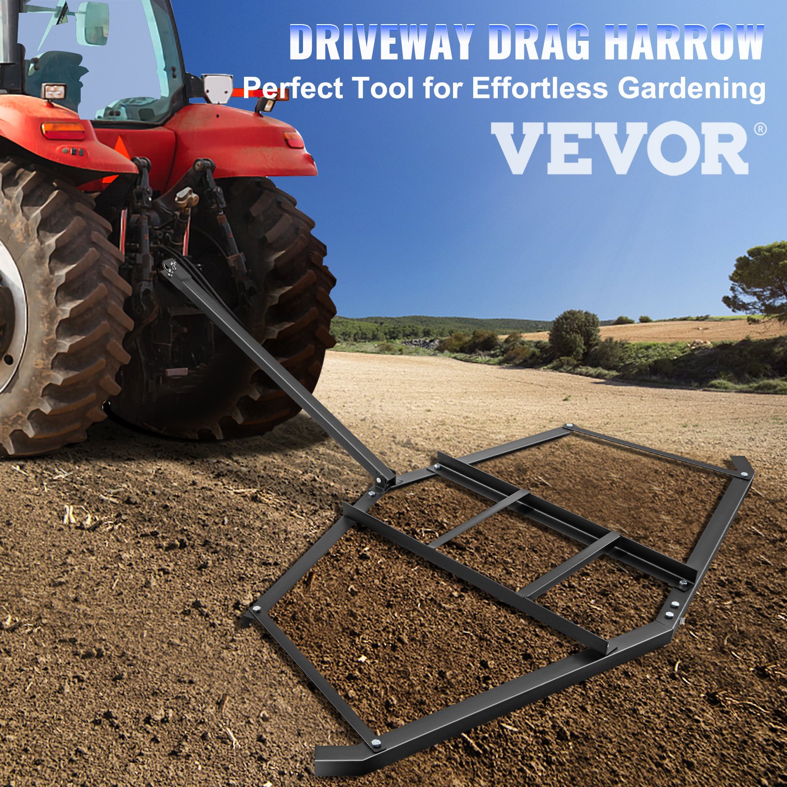 VEVOR Driveway Drag 74'' Width, Tow Behind Drag Harrow 39'' Length, 4