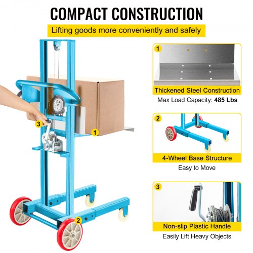 VEVOR Manual Winch Stacker, 4.7" 57" Height Range, 23.6" Length x 19.7" Width Platform, Steel