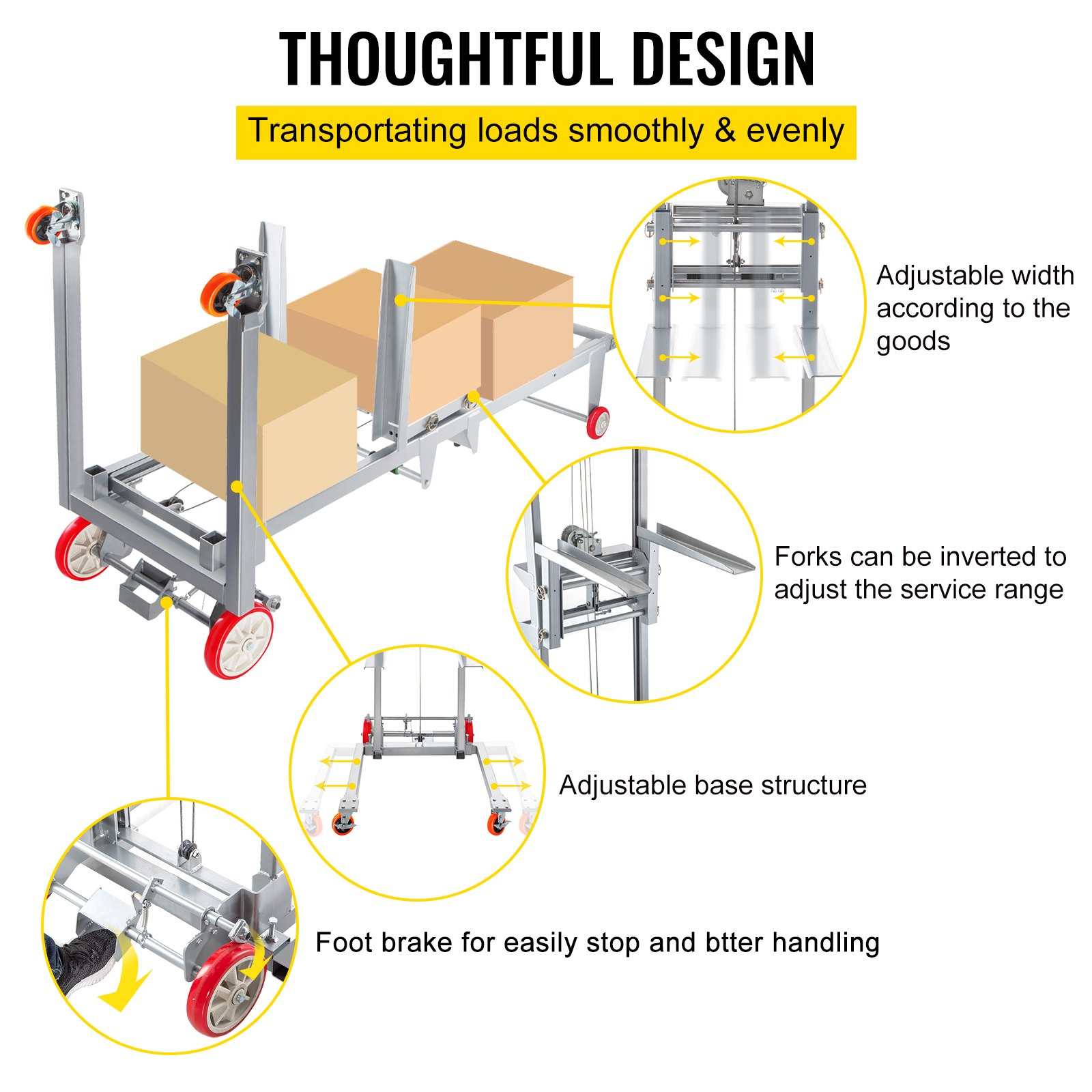 VEVOR Manual Winch Stacker Material Lift 106.3" Max Height 441 lbs