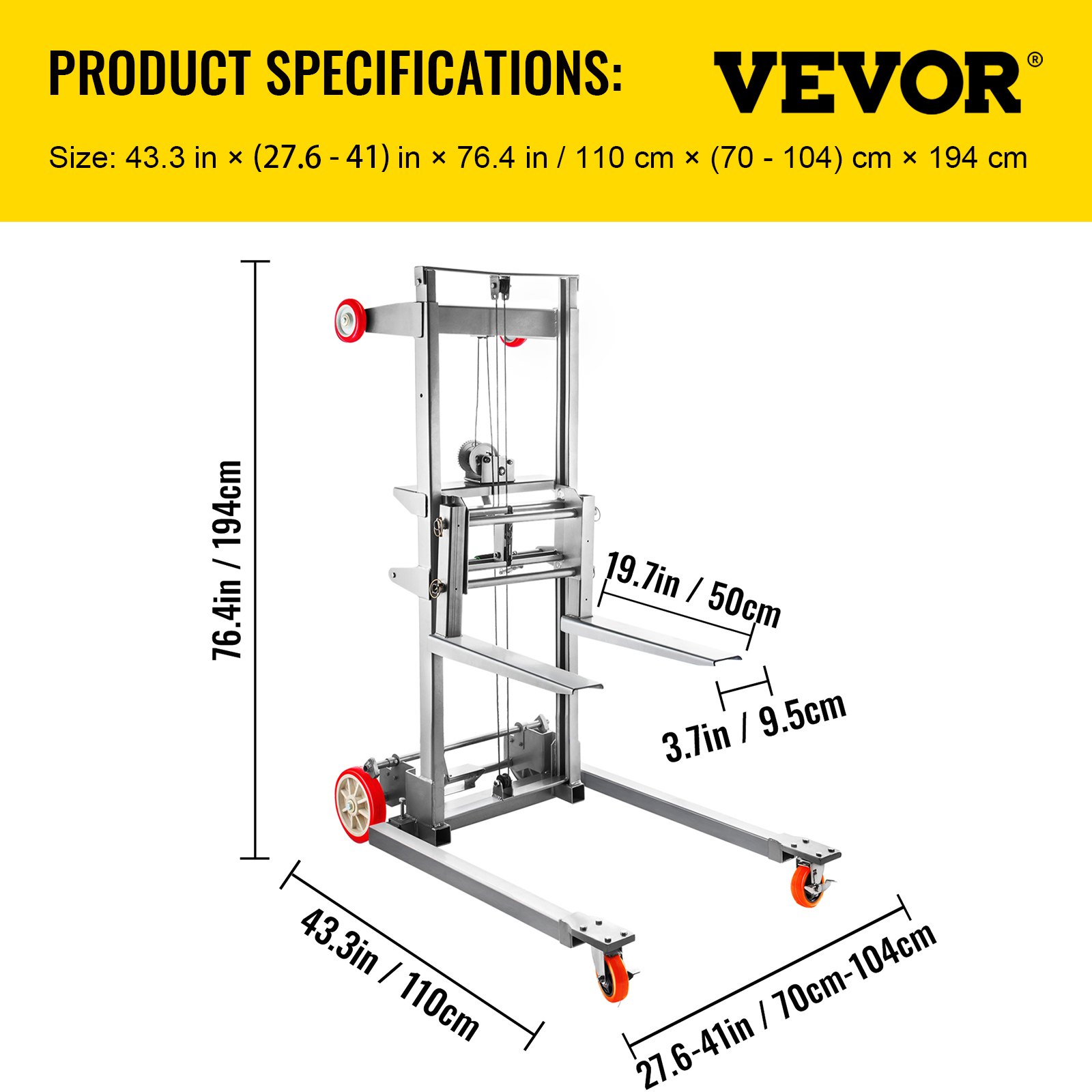 VEVOR Manual Winch Stacker Material Lift 106.3" Max Height 441 lbs