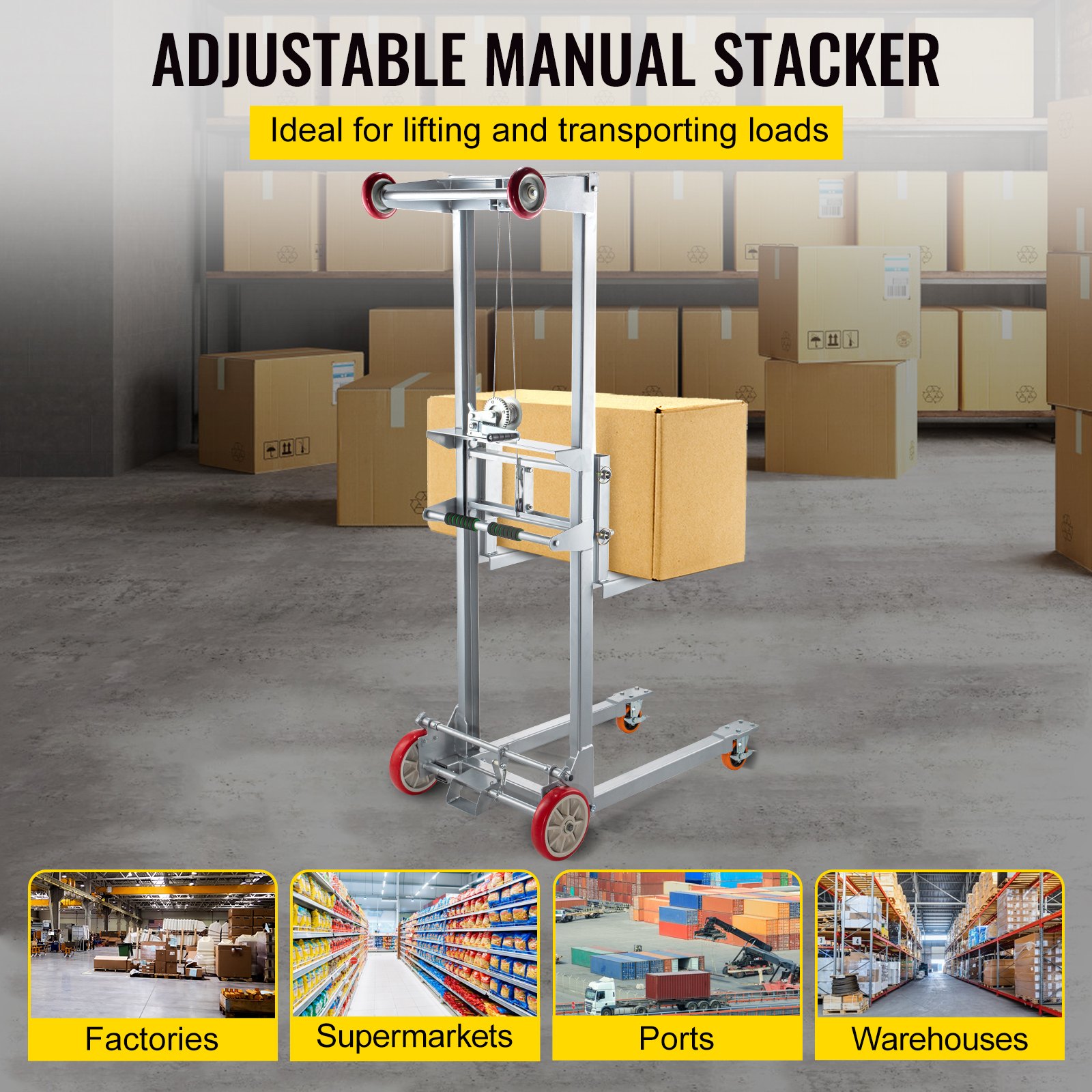 VEVOR Manual Winch Stacker Material Lift 63" Max Height 551 lbs Capacity Lift VEVOR US