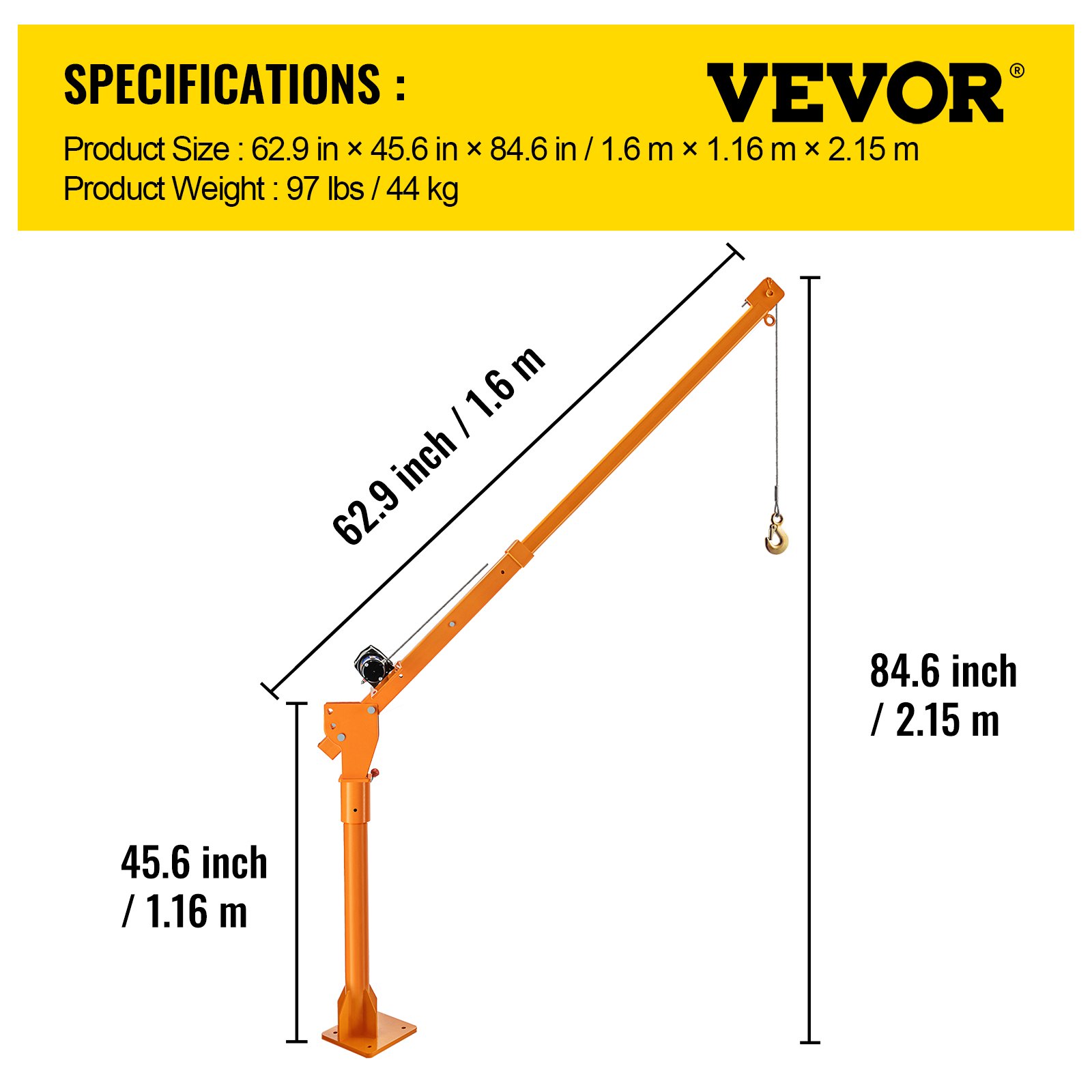 VEVOR Davit Crane, 1100 lbs Truck Crane, Wireless Remote Control Dock