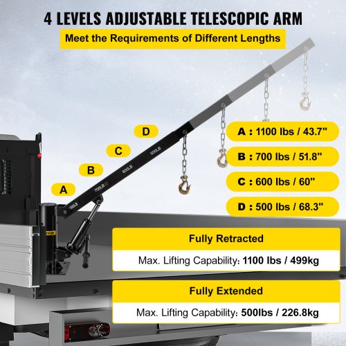 VEVOR Davit Crane, 1100lbs Pickup Truck Crane, 360°Swivel Design