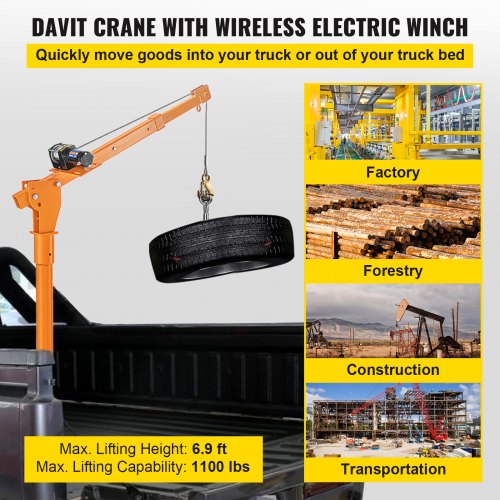 VEVOR Davit Crane, 1100 lbs Truck Crane, Wireless Remote Control Dock