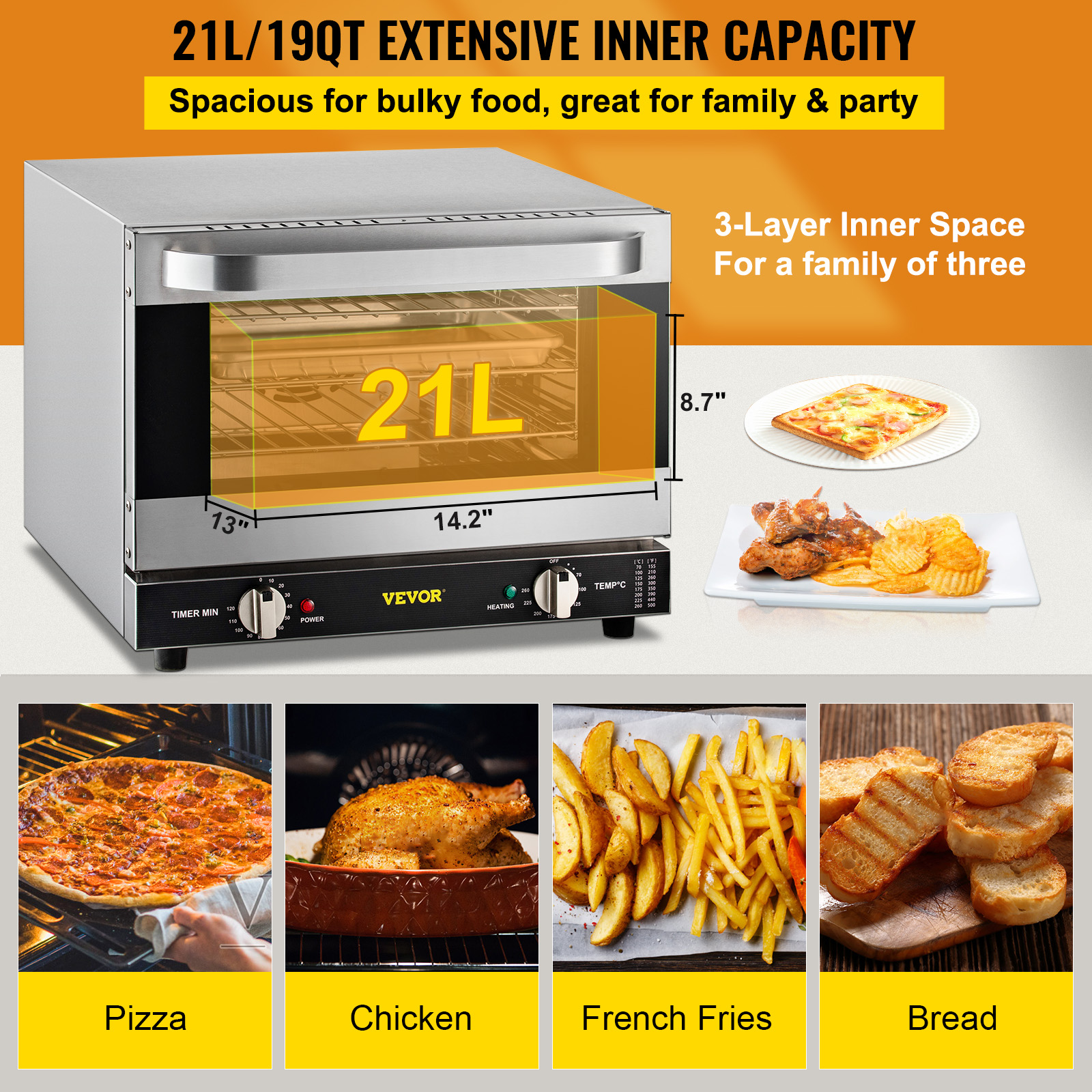 VEVOR Countertop Convection Oven Commercial Toaster Baker Stainless ...