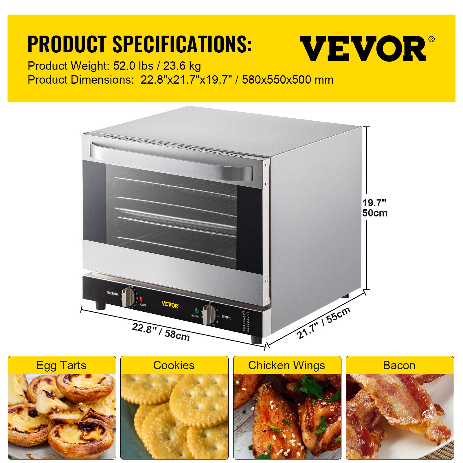 Vevor Vevor Commercial Convection Oven 66l60qt Half Size Conventional Oven Countertop 1800w 2222