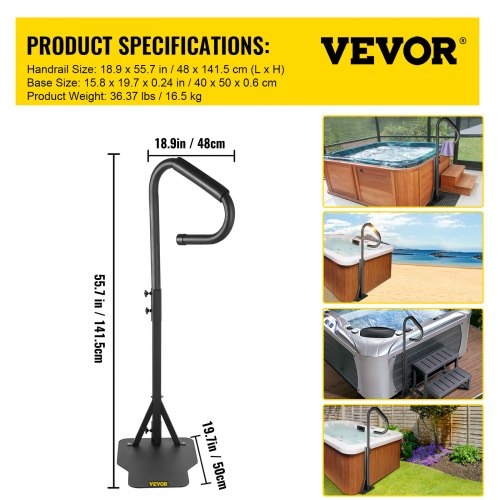 VEVOR Hot Tub Handrail, 57" Spa Side Handrail with SlideUnder Mount