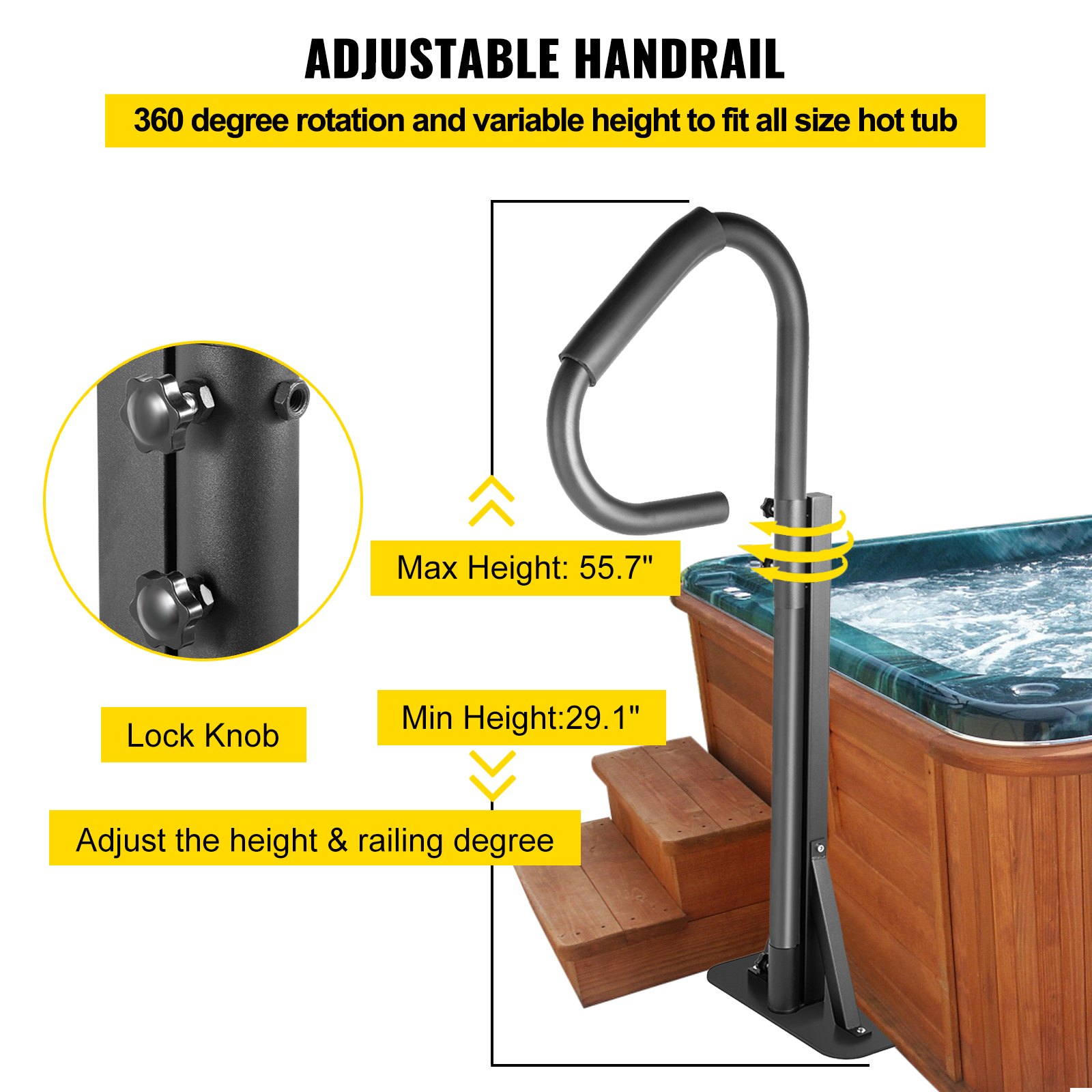 VEVOR Hot Tub Handrail, 57" Spa Side Handrail with SlideUnder Mount