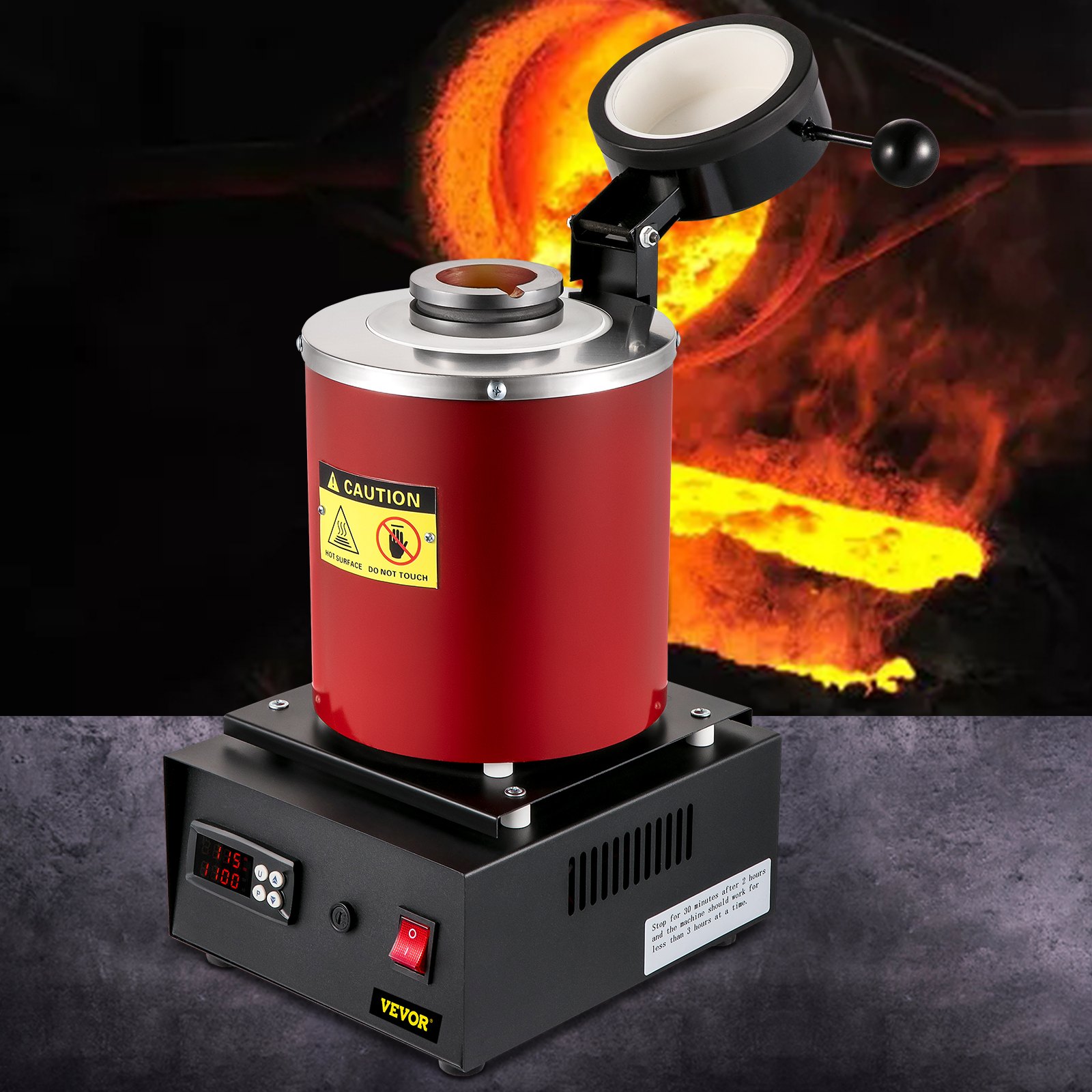 VEVOR 3KG Digital Electric Melting Furnace, 1750W Gold Smelter With Graphite Crucible For Melting Gold Silver Copper