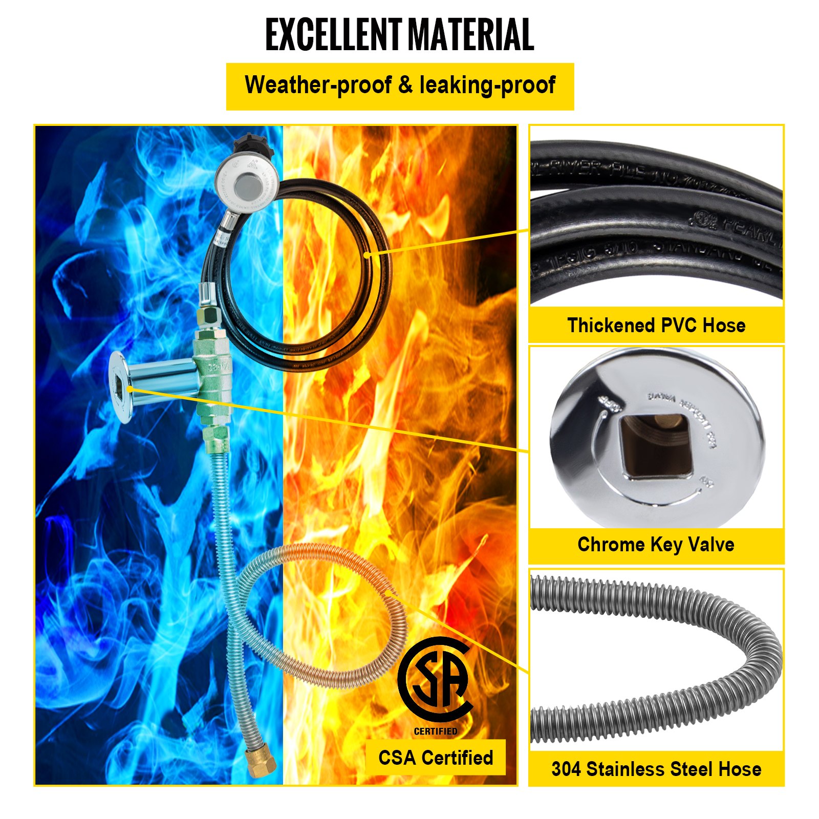 Vevor Fire Pit Installation Kit 90k Btu Max Propane Fire Pit Hose Kit Csa Certified Propane