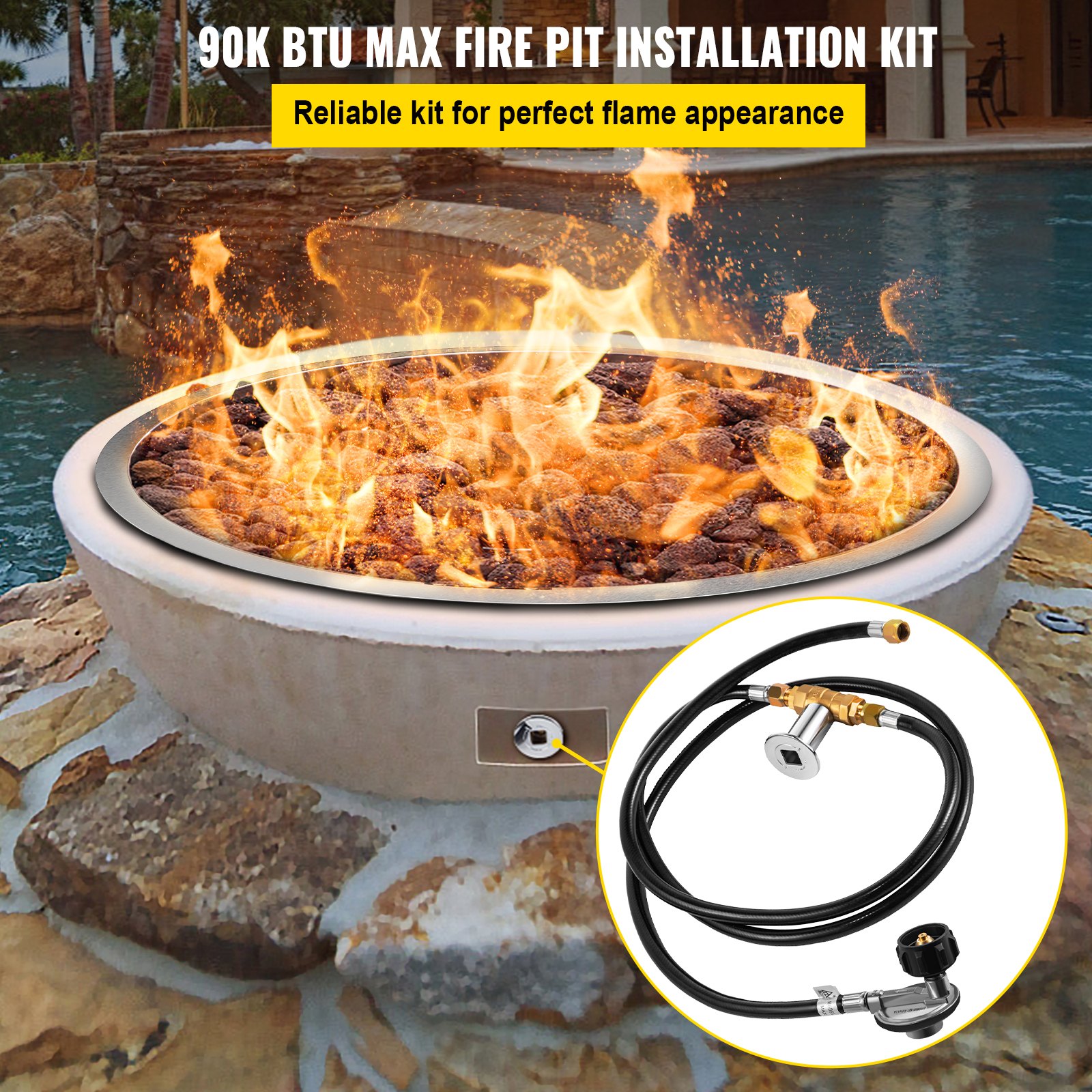 VEVOR Fire Pit Installation Kit, 90K BTU Max Propane Fire Pit Hose Kit