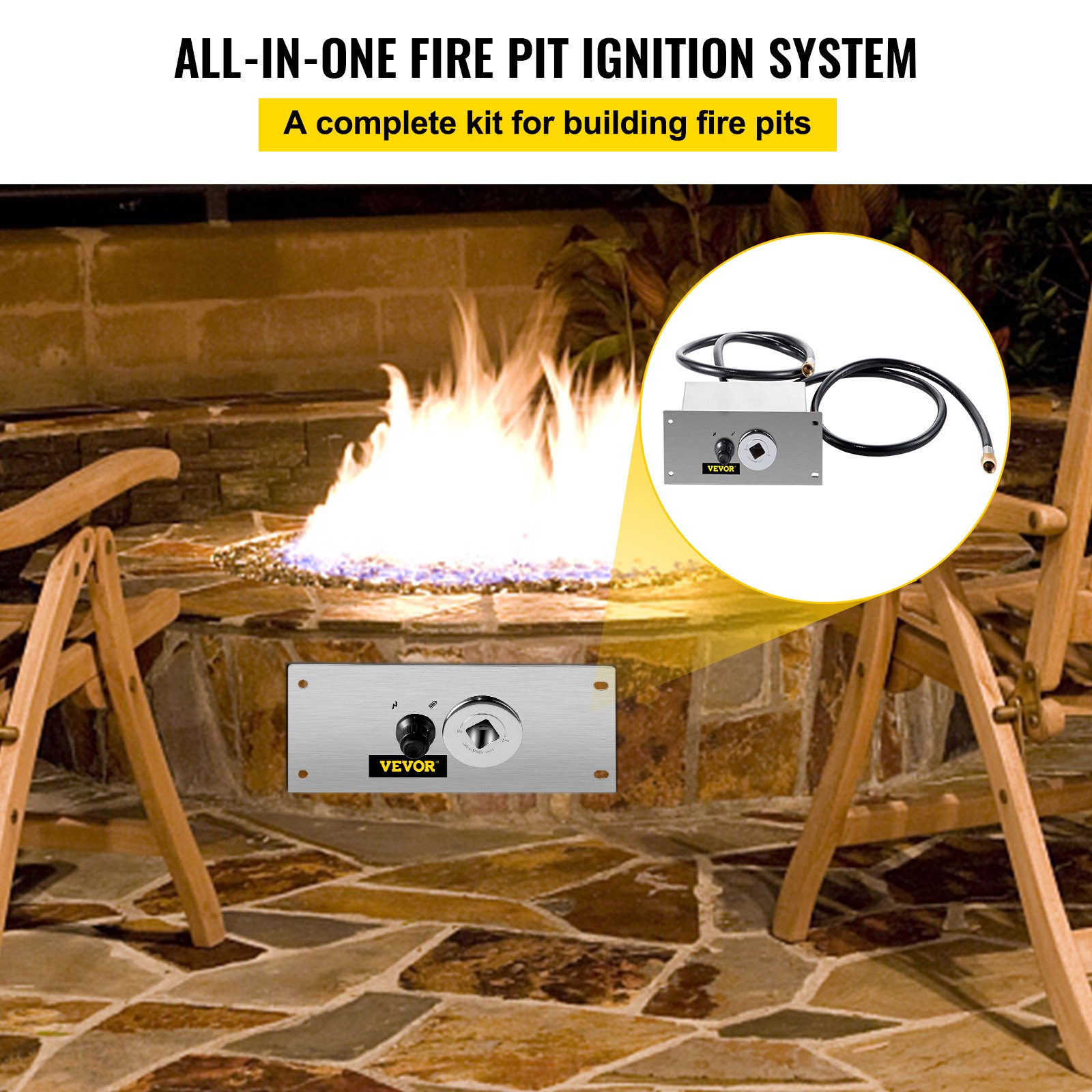 VEVOR Fire Pit Gas Burner Spark Ignition Kit, 300K BTU Fire Pit Ignition System, Stainless Steel
