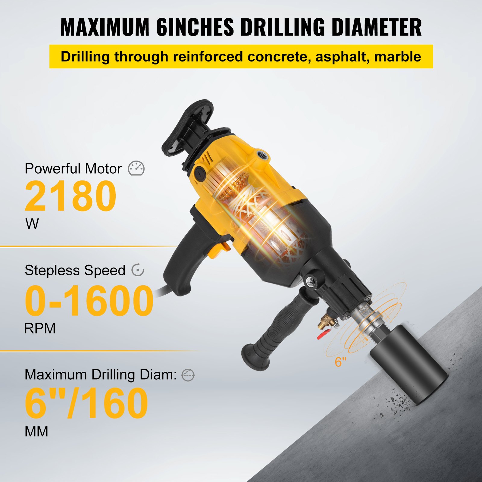 VEVOR 160MM Diamond Core Drilling Machine 2180W Diamond Percussion Core ...