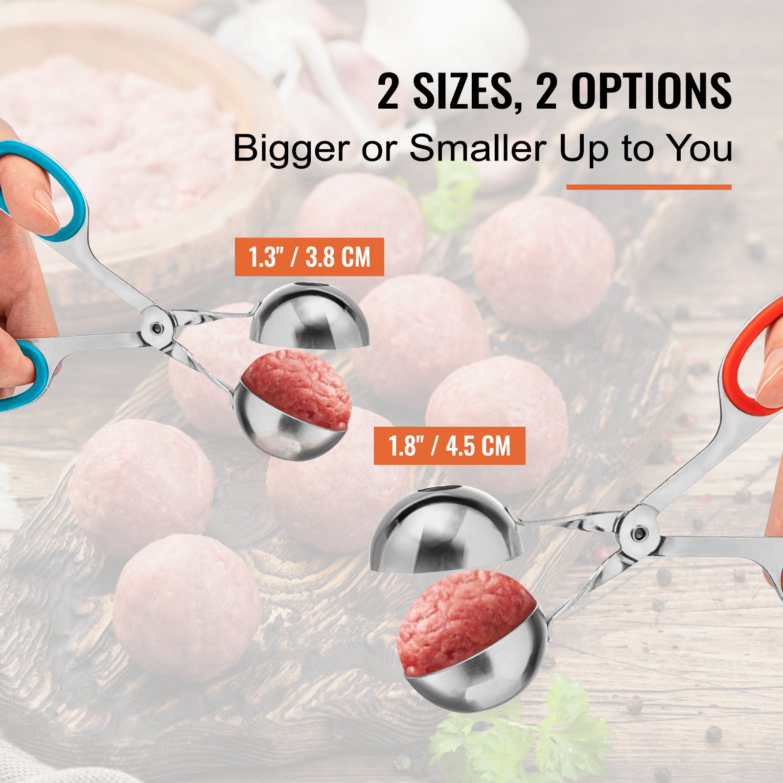 VEVOR Meatball Maker Tongs 2 PCS Meat Baller Scoop Stainless Steel Cake