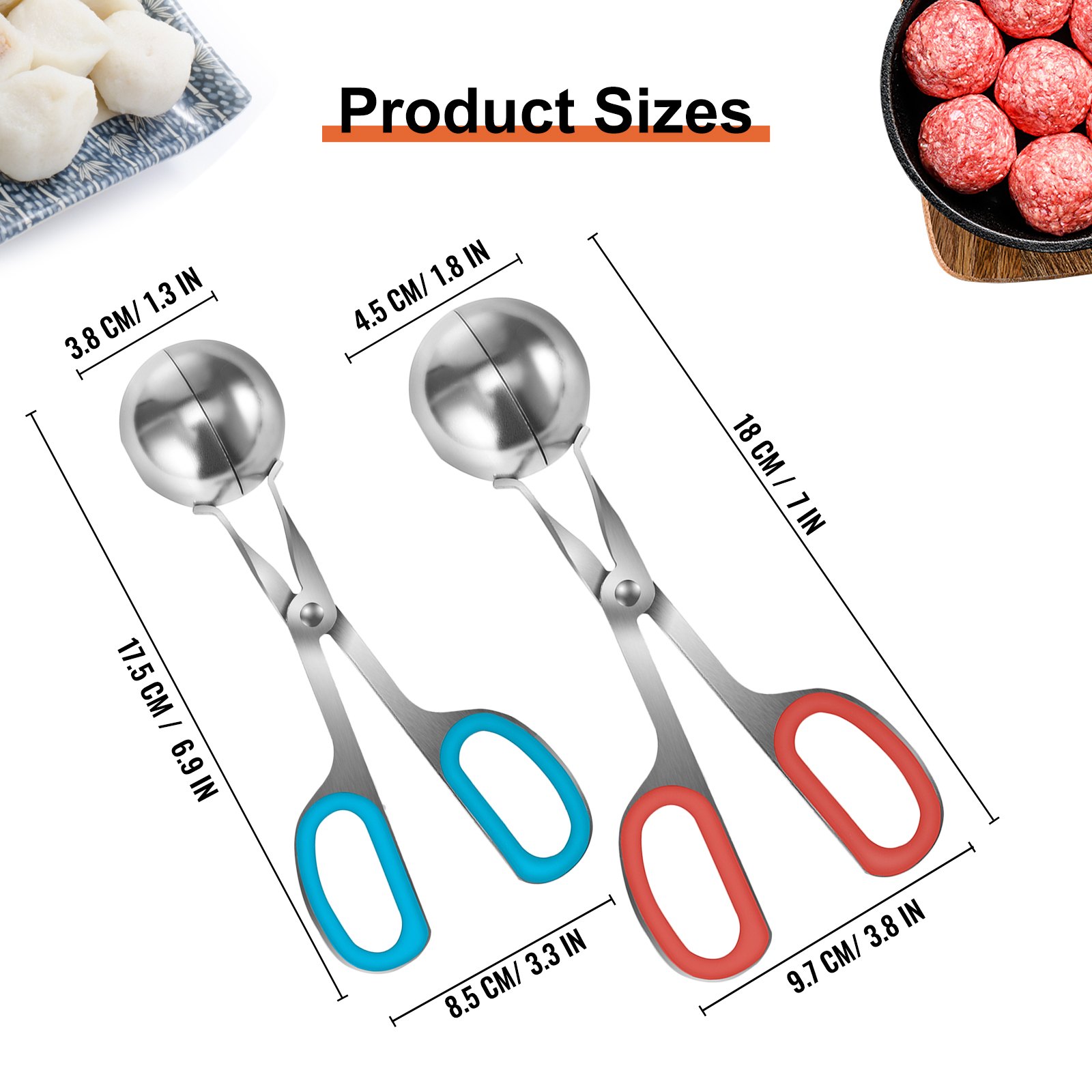 VEVOR Meatball Maker Tongs 2 PCS Meat Baller Scoop Stainless Steel Cake