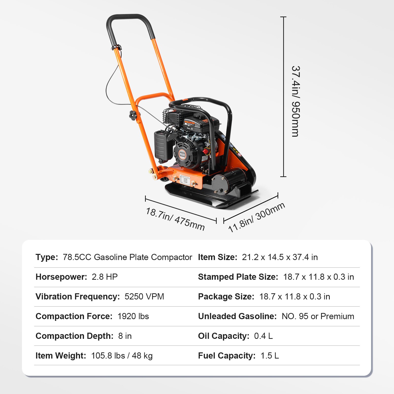 VEVOR VEVOR Plate Compactor Plate Tamper 2.8 HP WalkBehind Rammer 78