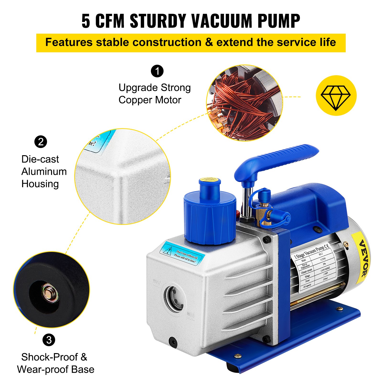 VEVOR Vacuum Chamber with Pump, 5 Gallon Chamber, 5 CFM 1/3 HP Single
