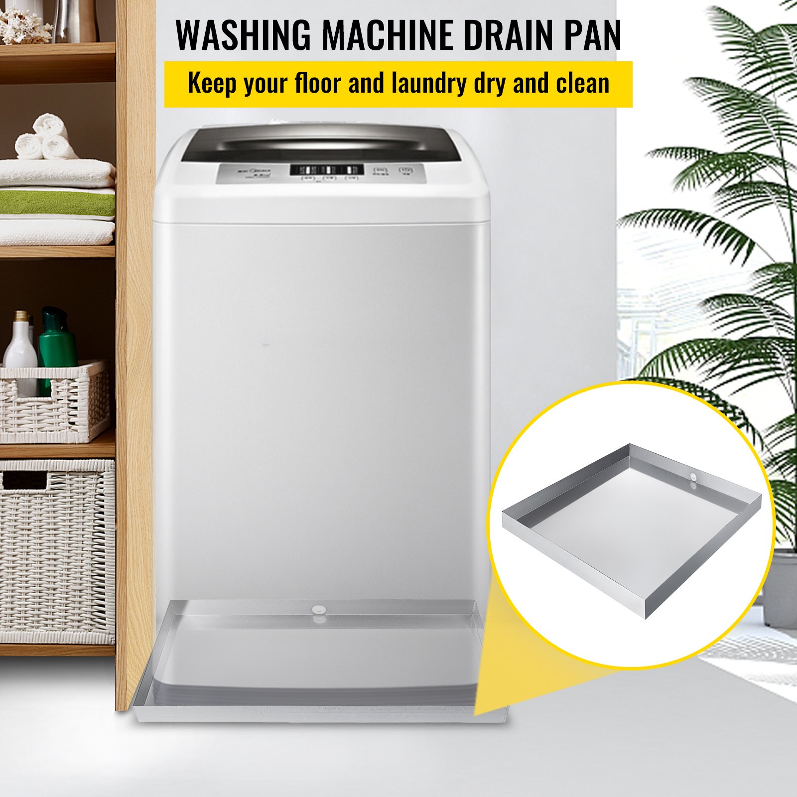 VEVOR 27 x 25 x 2.5 Inch Washing Machine Pan 304 Stainless Steel