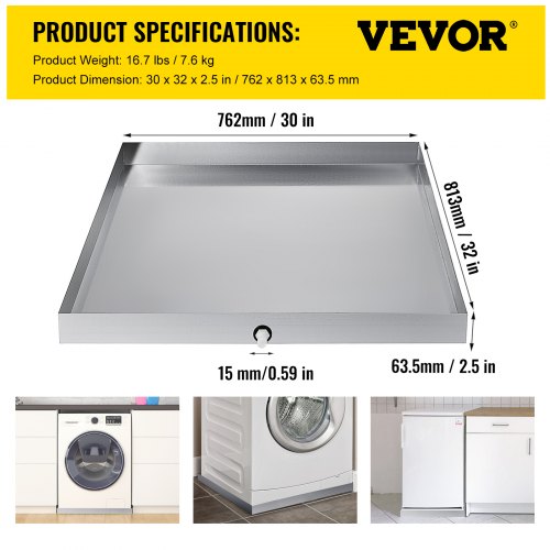 VEVOR WellDesigned Washer Pan 32 x 30 x 2.5 Inch Washing Machine Drip