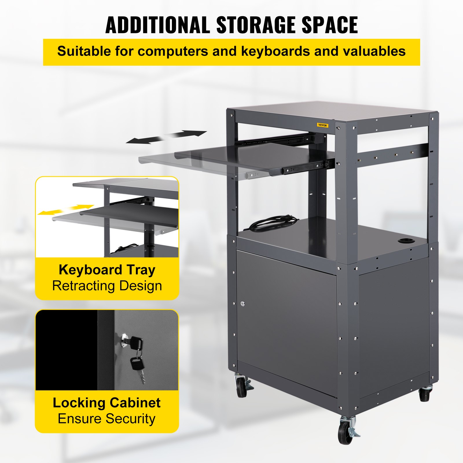 Vevor Steel Av Cart Media Cart With Keyboard Tray And 2741