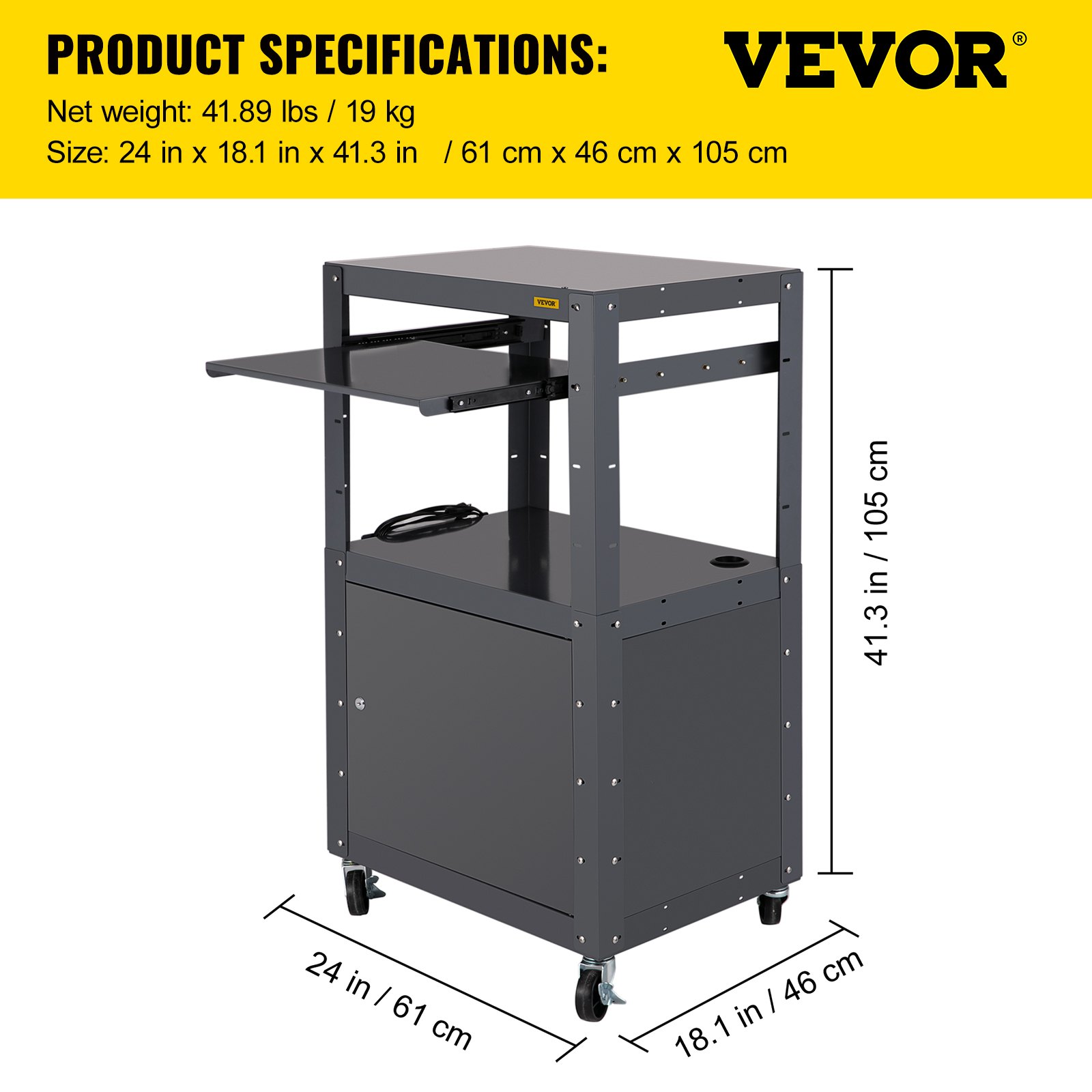 Vevor Steel Av Cart Media Cart With Keyboard Tray And 2741