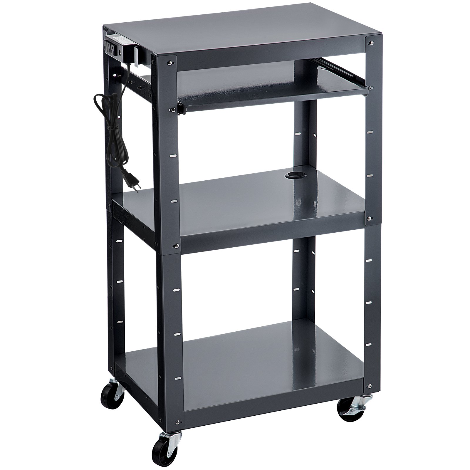 VEVOR Steel AV Cart, 2741" Height Adjustable Media Cart with 19" x 14