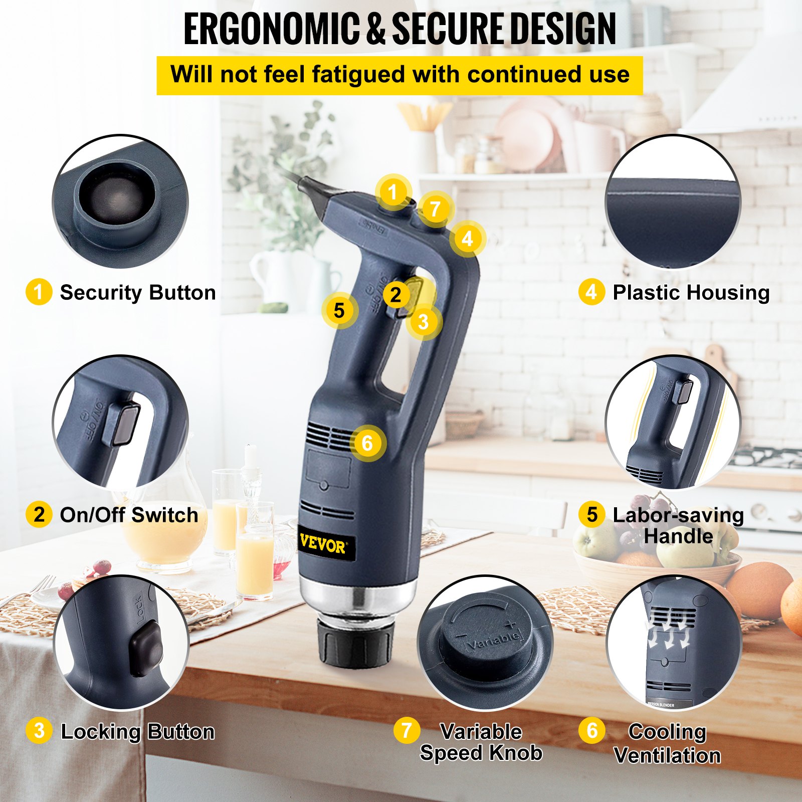 VEVOR Commercial Immersion Blender 500W Power, Hand Held Mixer with 19.7Inch 304 Stainless