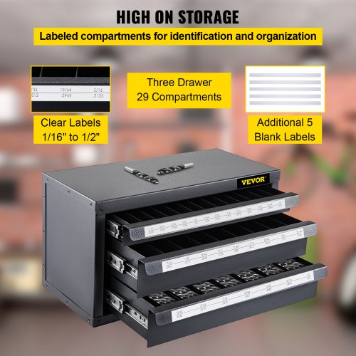 VEVOR Drill Bit Dispenser ThreeDrawer Drill Bit Dispenser, Drill Bit Organizer