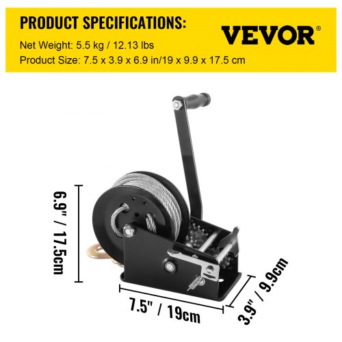 VEVOR Rope Crank, 3500 LBS Capacity Heavy Duty Hand Winch with 10 m(32.