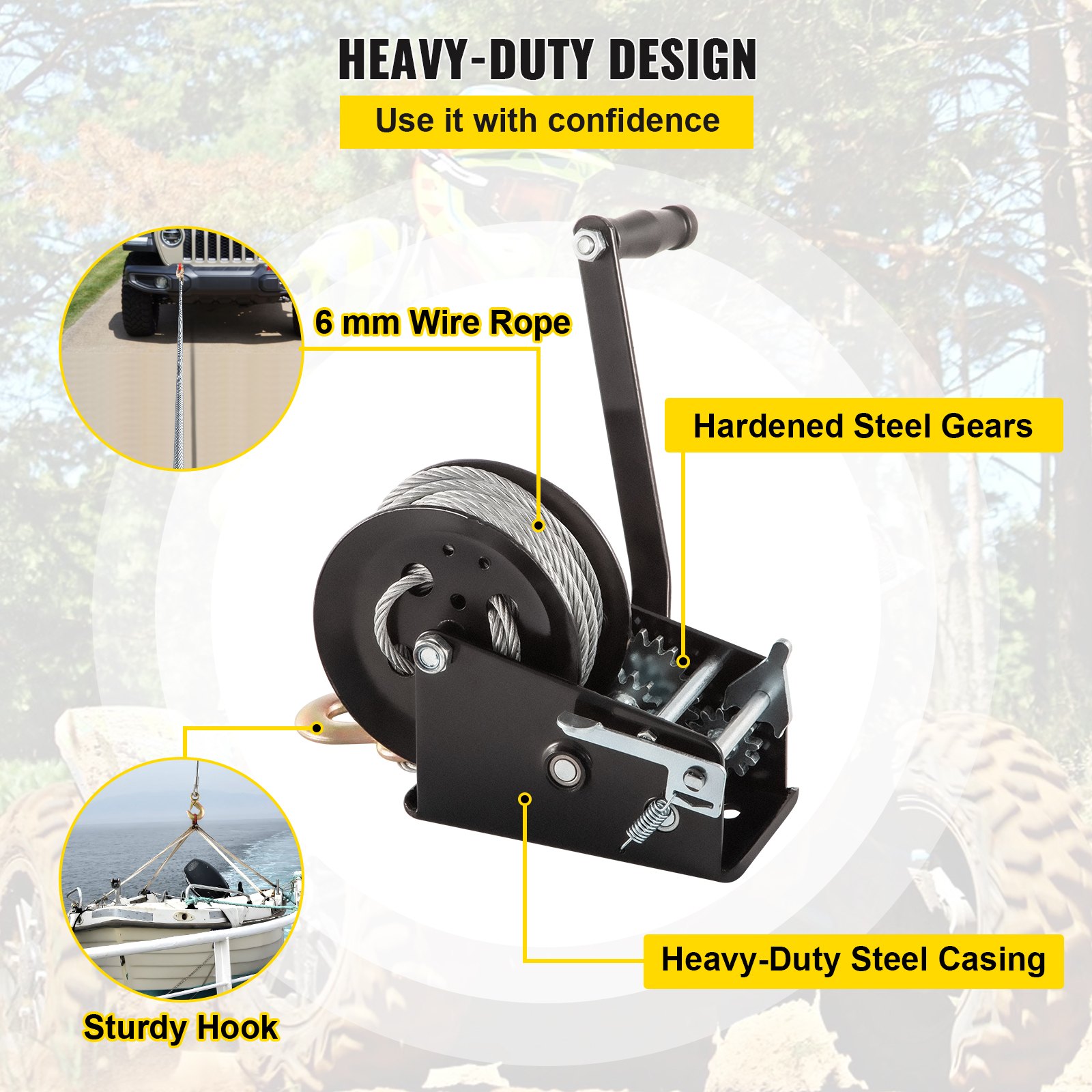 VEVOR Rope Crank, 3500 LBS Capacity Heavy Duty Hand Winch with 10 m(32. ...