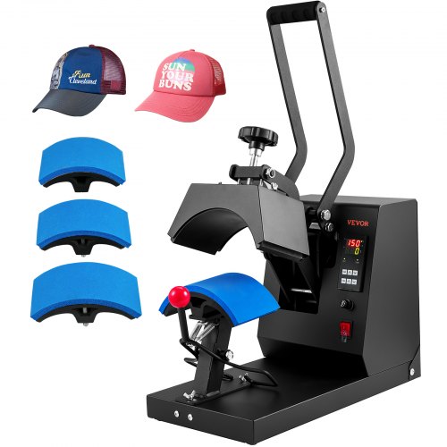 VEVOR Hat Heat Press 4 in 1 Cap Heat Press Machine 6 x 3in Clamshell Sublimation Transfer LCD Digital Timer Temperature Control with 4pcs Curved