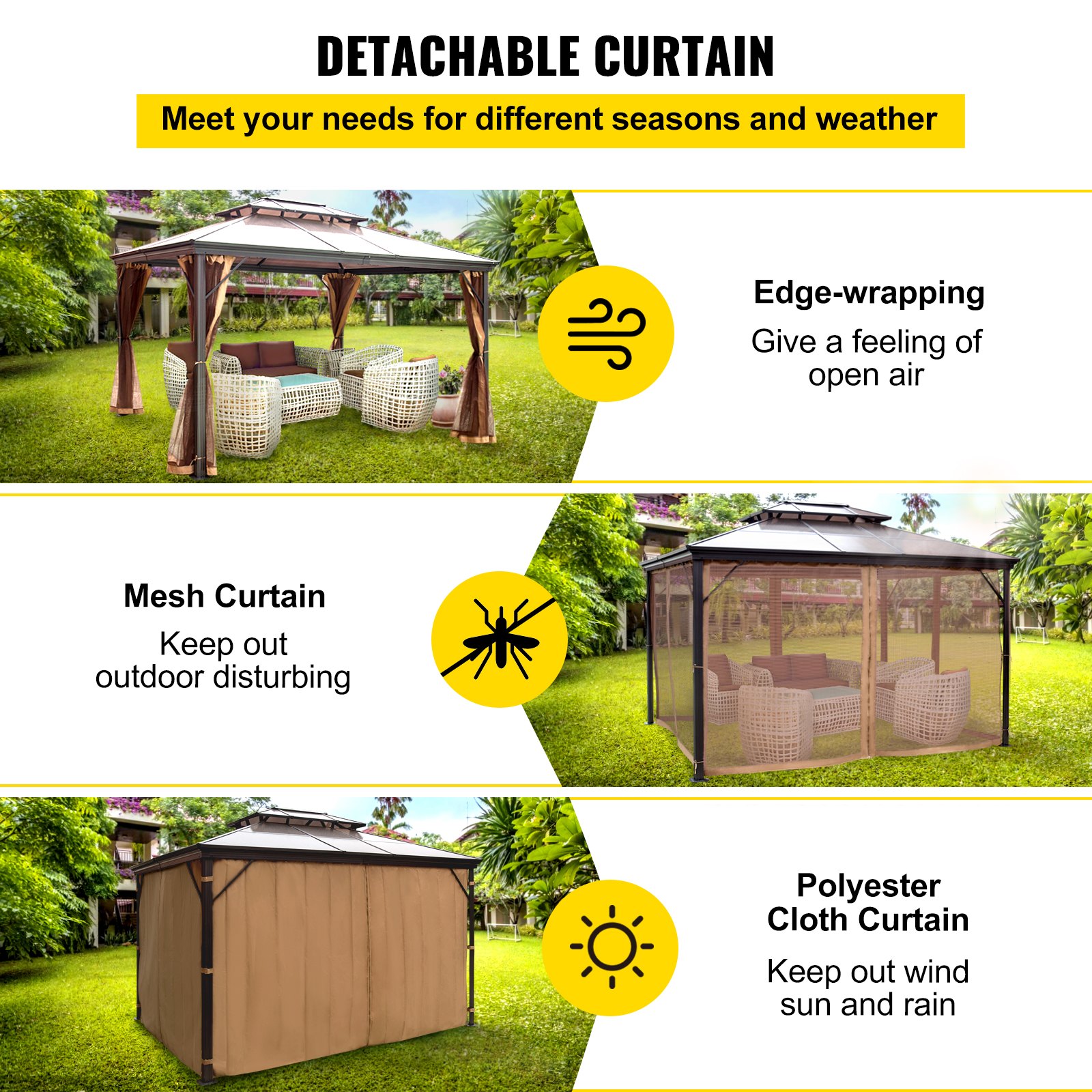 VEVOR Hardtop Gazebo 10' x 12' with Netting Metal Gazebo Aluminum