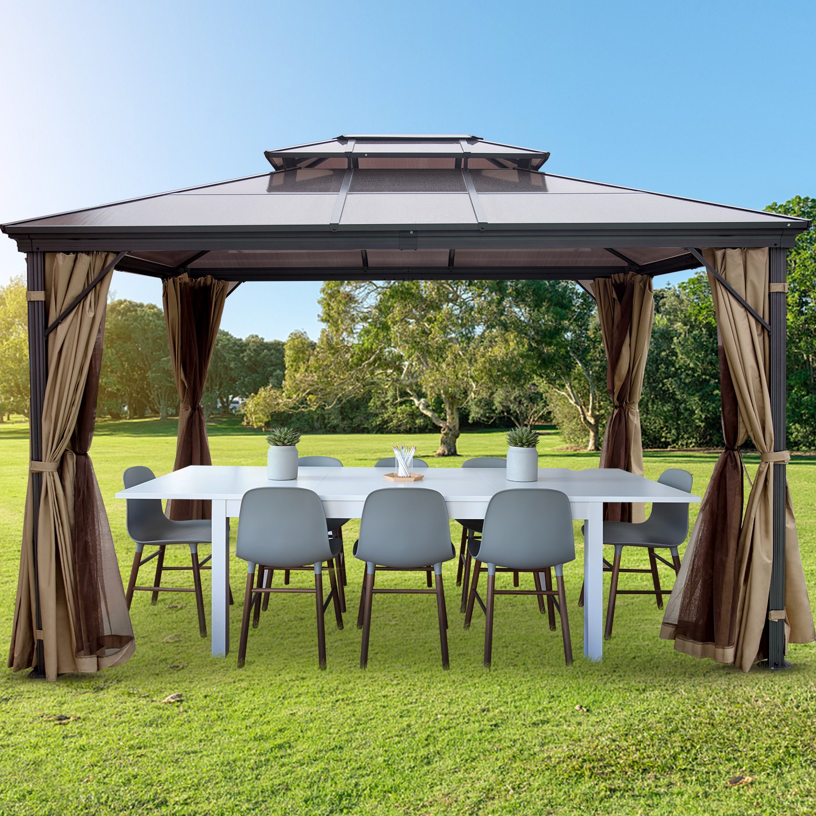 VEVOR Hardtop Gazebo 10' x 12' with Netting Metal Gazebo Aluminum