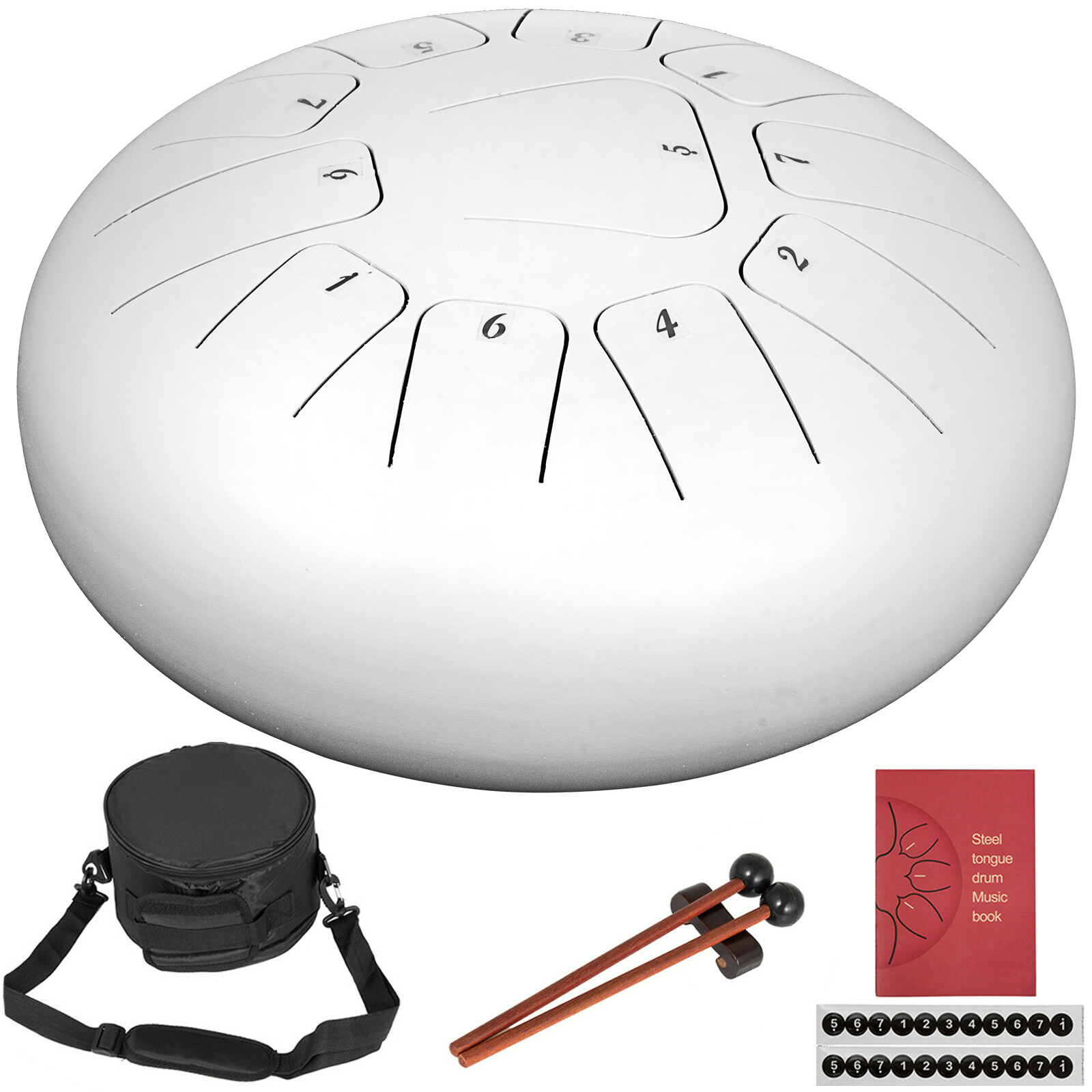 12"(30cm) 11 Notes White Steel Tongue Drum Handpan Steel Pan Drum Tank
