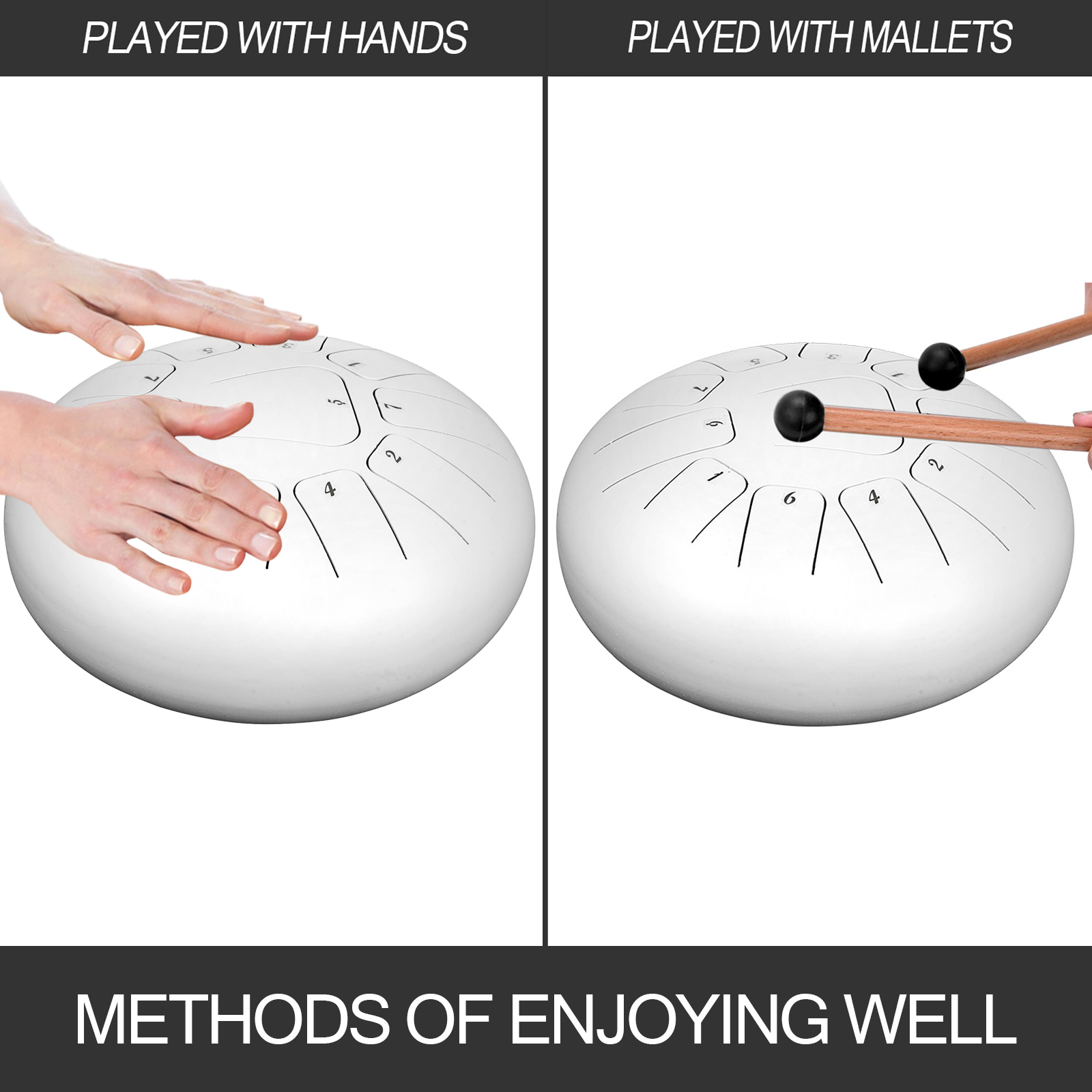12"(30cm) 11 Notes White Steel Tongue Drum Handpan Steel Pan Drum Tank