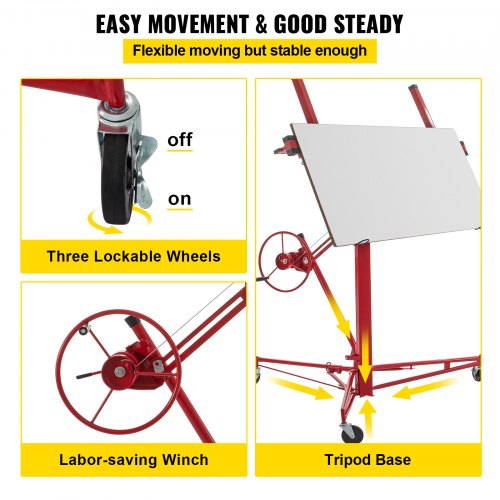 VEVOR Drywall Rolling Lifter Panel, 11ft Sheetrock Lift Drywall Lift