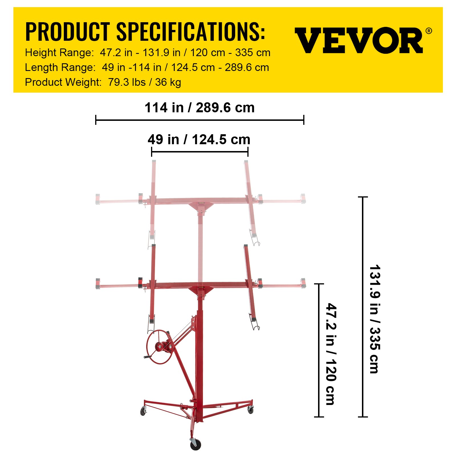 VEVOR VEVOR Drywall Rolling Lifter Panel, 11ft Sheetrock Lift Drywall