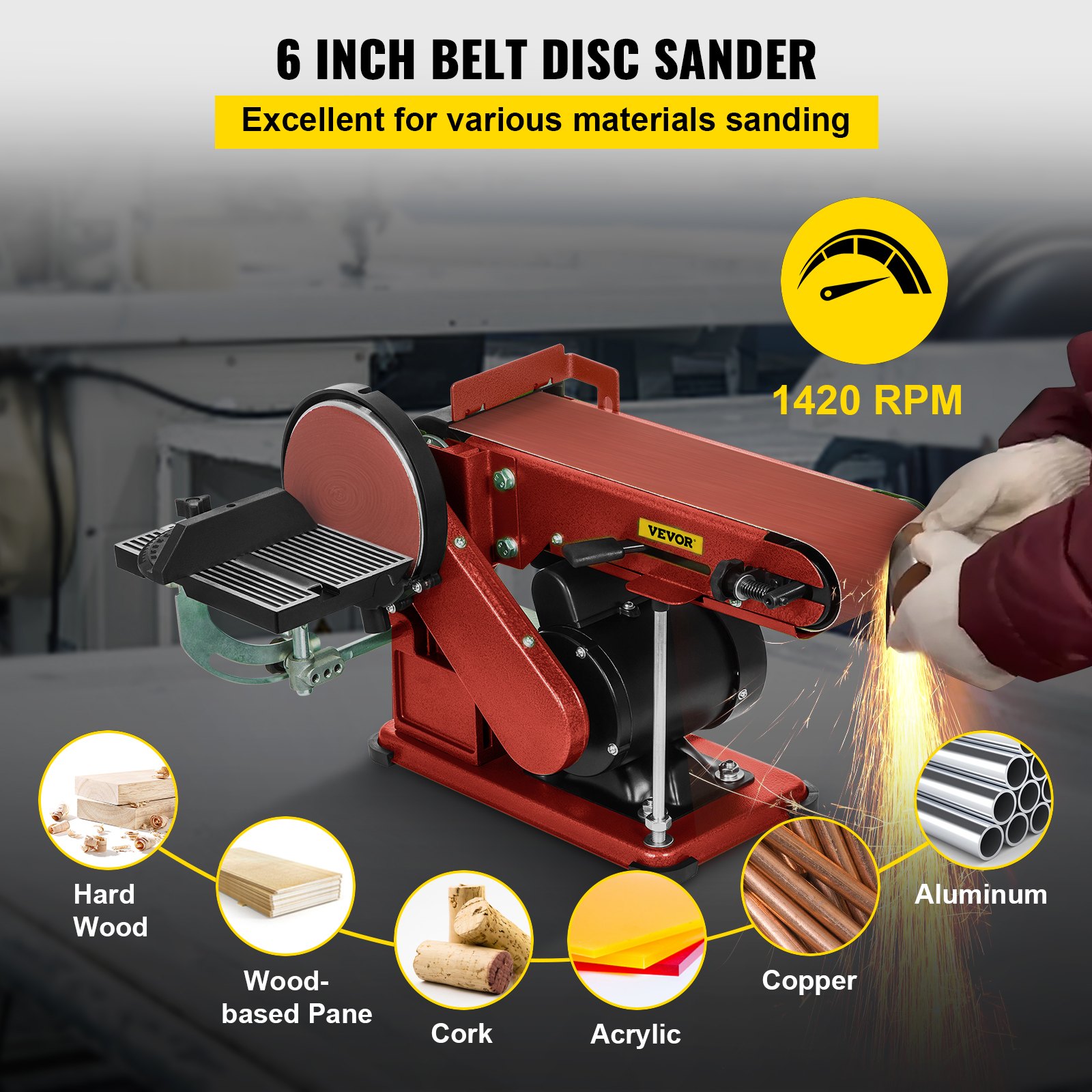 VEVOR Belt Disc Sander 4x36inch and 6inch Disc, Benchtop Disc Sander