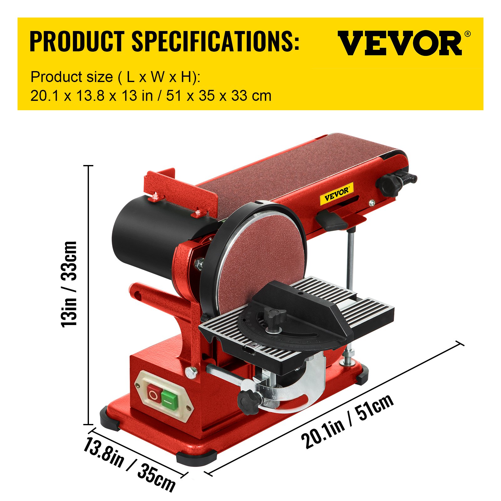 Vevor Belt Disc Sander X Inch And Inch Disc Benchtop Disc Sander W Disc Combo Sander With