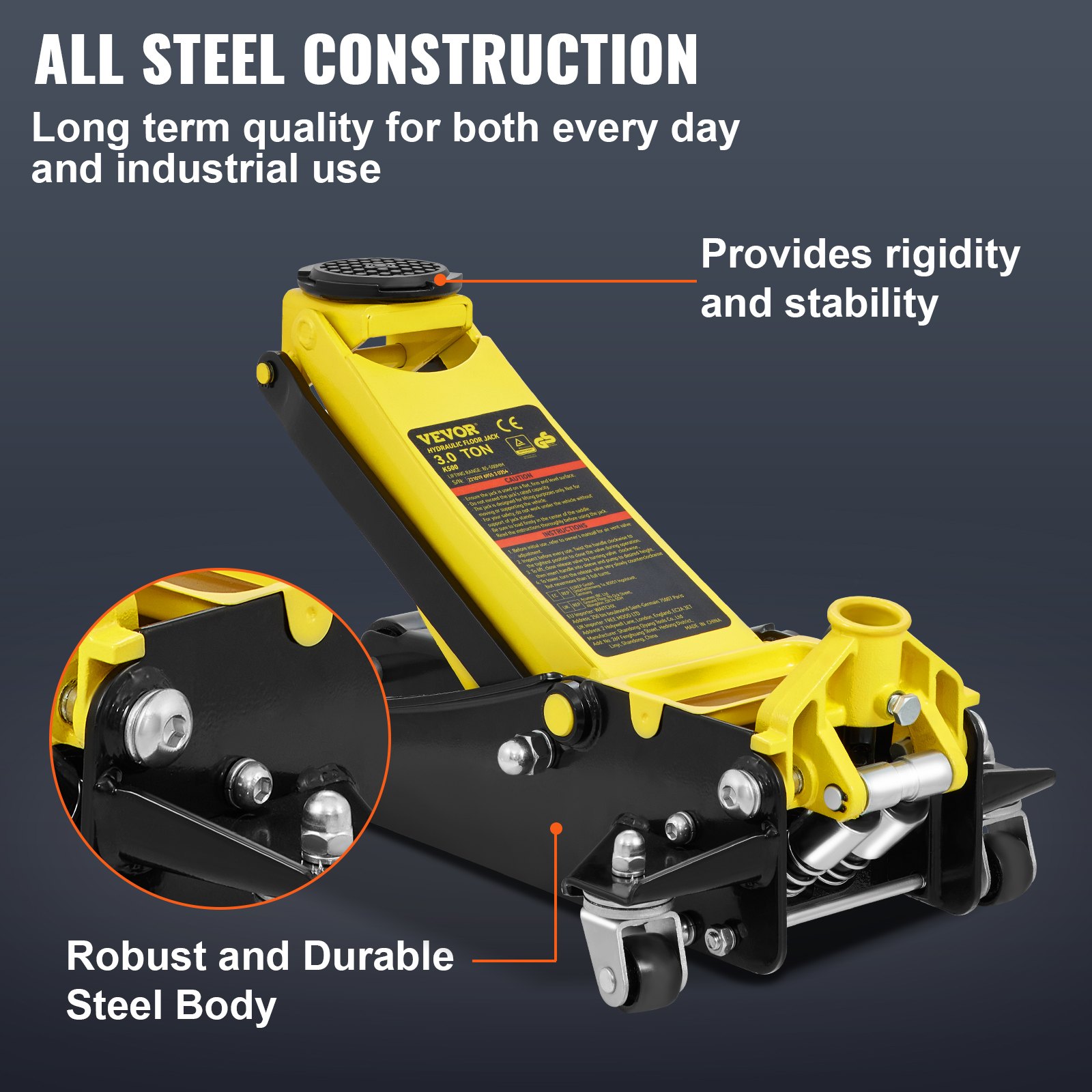 VEVOR Low Profile Floor Jack 3 Ton Heavy Duty Steel Dual Piston Rapid