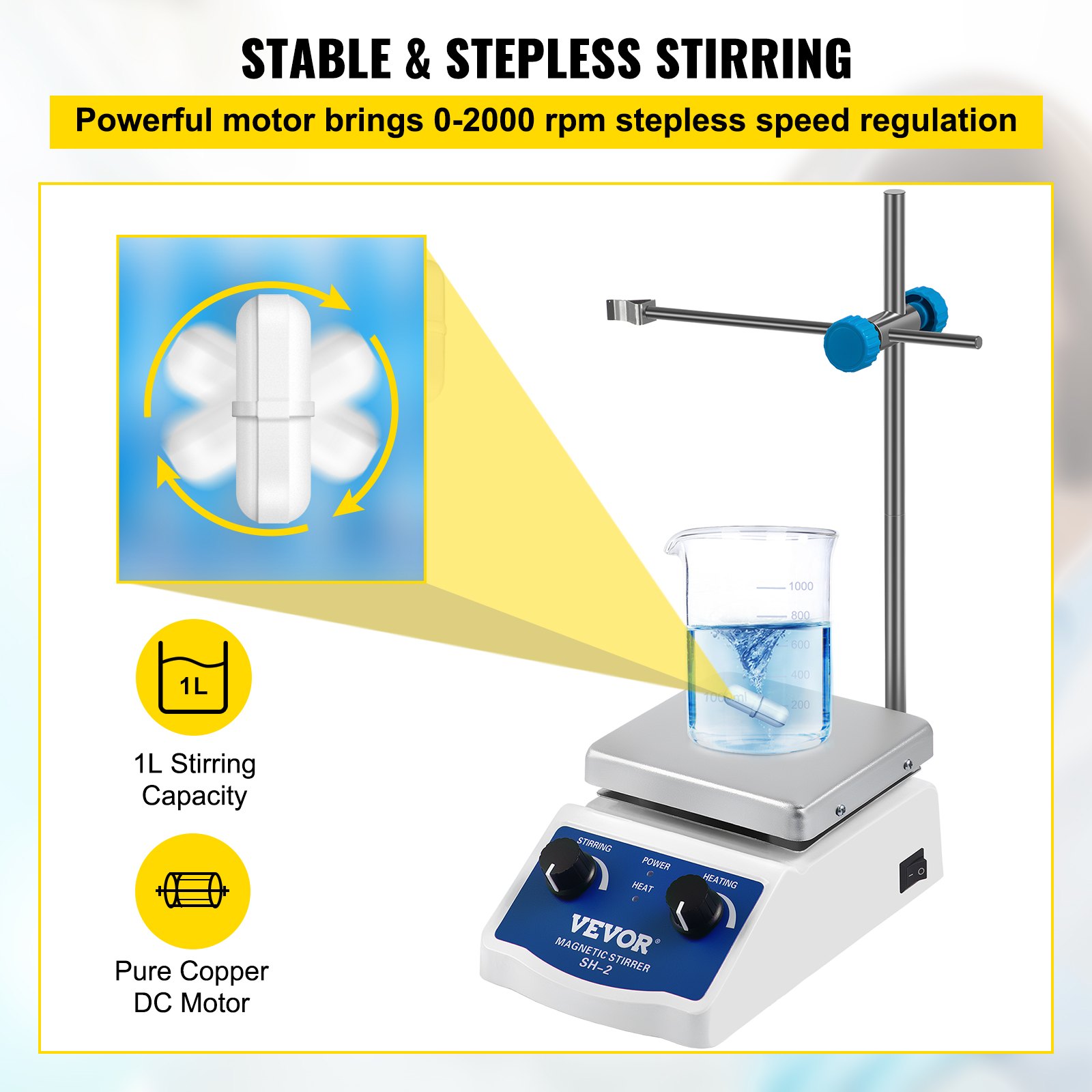 VEVOR SH2 Stirrer, 02000 RPM, 1000ml Mixing Capacity