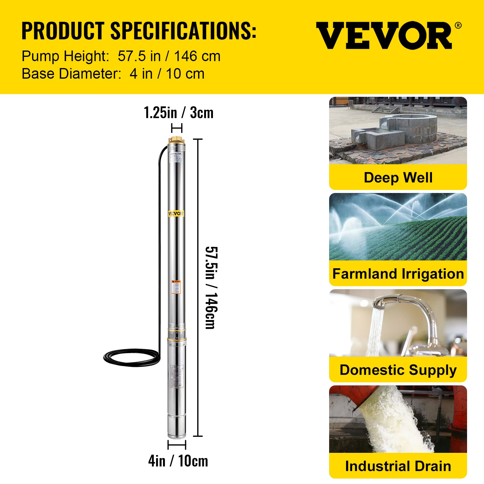 VEVOR Deep Well Submersible Water Pump, 3 hp 220V 50 Hz, Stainless ...