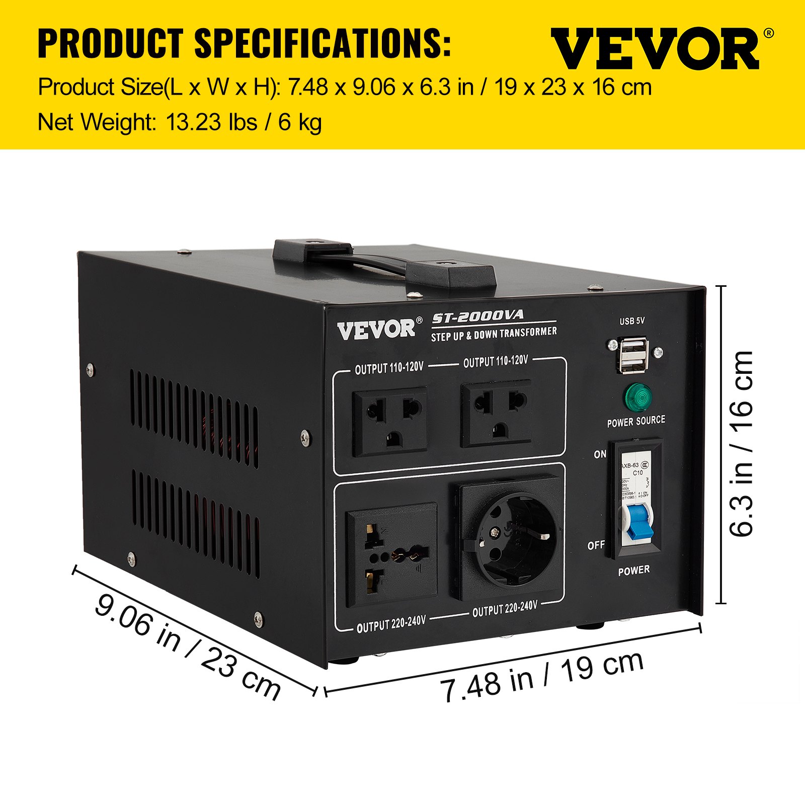 VEVOR Step Up Down Transformer Voltage Converter 1600W 240V110V 110V